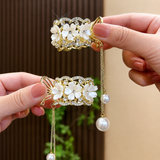 Luxury Flower Rhinestone Tassel Hair Clip