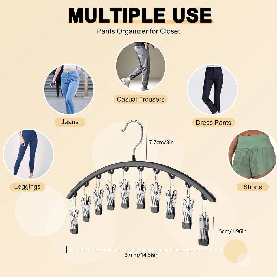 10 Clips Stainless Steel Curved Clothes Drying Hanger