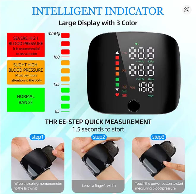 Rechargeable Wrist Blood Pressure And Heart Rate Monitor