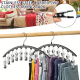 10 Clips Stainless Steel Curved Clothes Drying Hanger