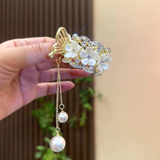 Luxury Flower Rhinestone Tassel Hair Clip