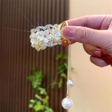 Luxury Flower Rhinestone Tassel Hair Clip
